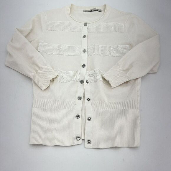 Karen Millen White Button Down Cardigan Sequin Stripe Size 3 (medium) - Picture 1 of 4